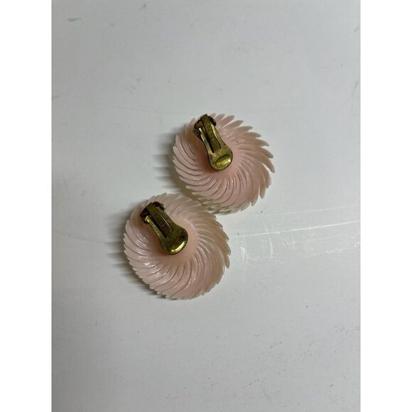 Vintage West Germany 1960s Plastic Pink Swirl Rhinstone clip on earrings - Picture 2 of 5